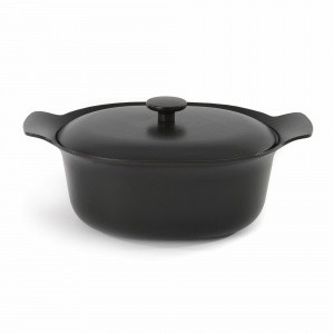 Ovale kookpot met deksel zwart 28x22 cm