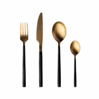 4-pc flatware set black and gold